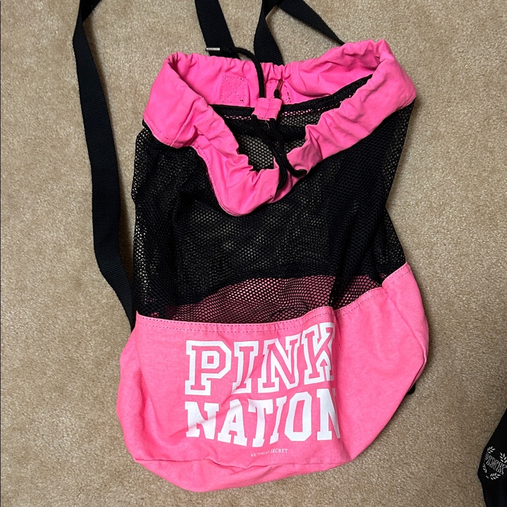 Victoria's Secret Pink and Black Drawstring Bag